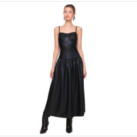 Avec Les Filles Women's Faux-Leather Drop-Waist Maxi Dress - Black - Picture 3 of 4